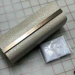JIMMY CHOO NWT Branded Cream Faux Snakeskin Eyeglass Case w/ Microfiber Cloth